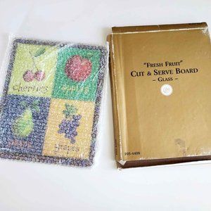 Vintage NIB Fresh Fruit Theme Cherries Glass Charcuterie Cutting Board